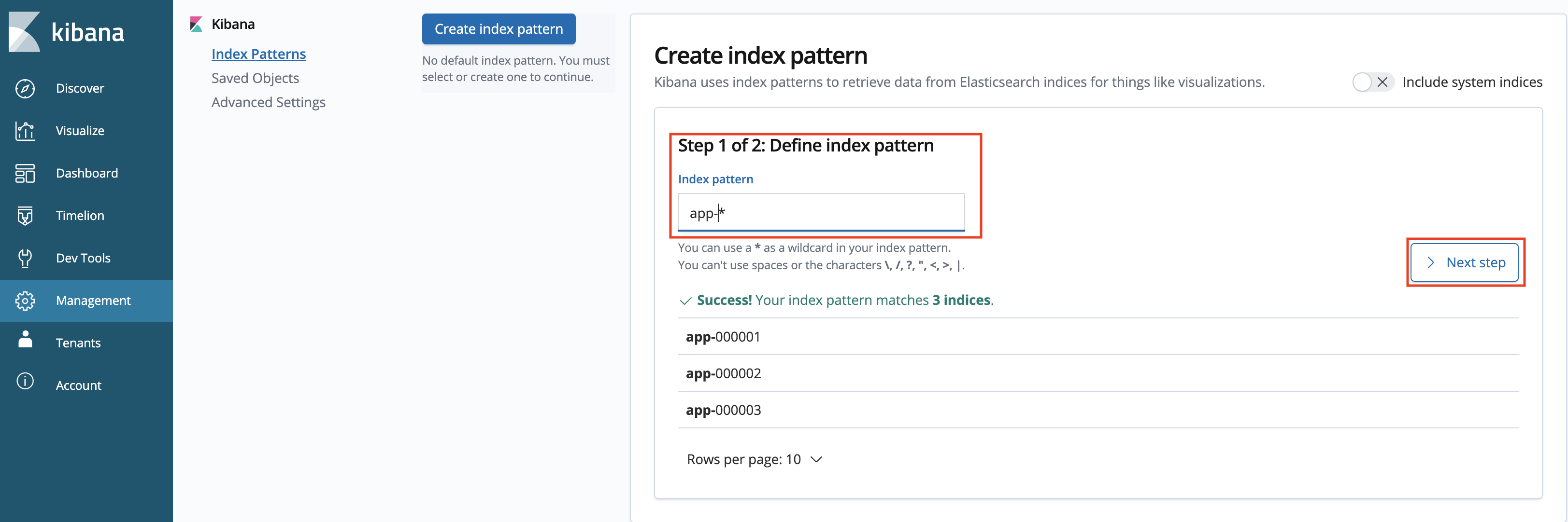 Kibana-create-index