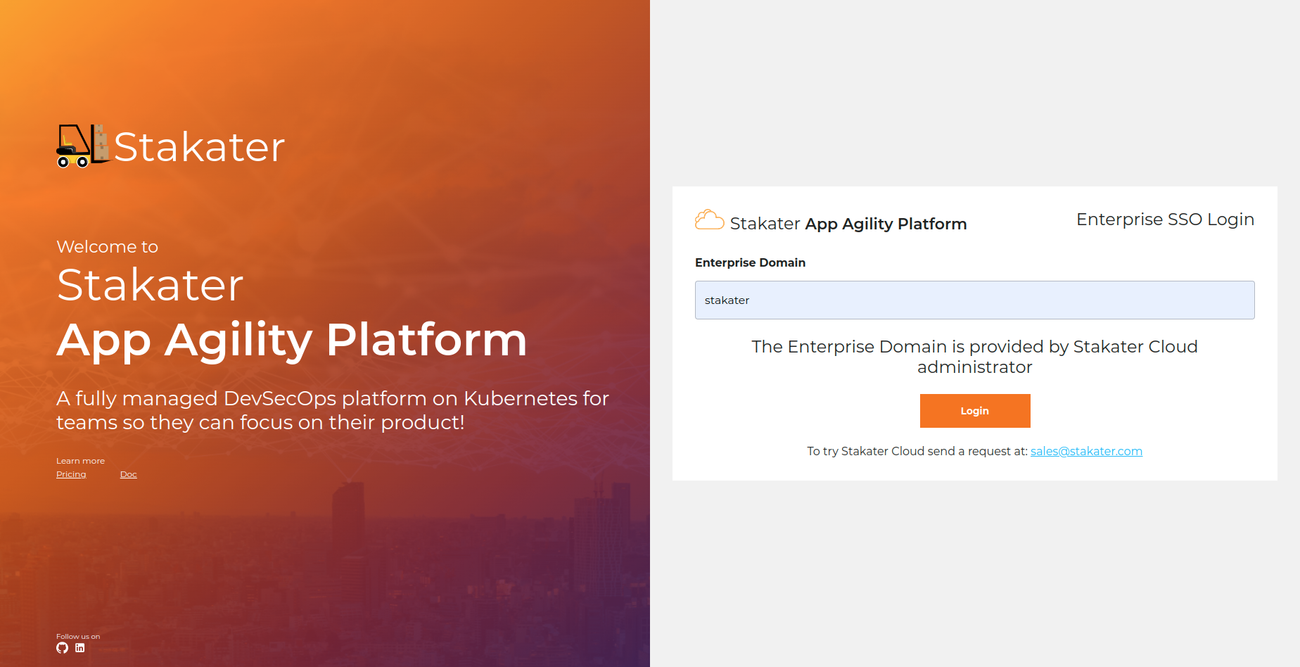 Stakater App Agility Platform Home