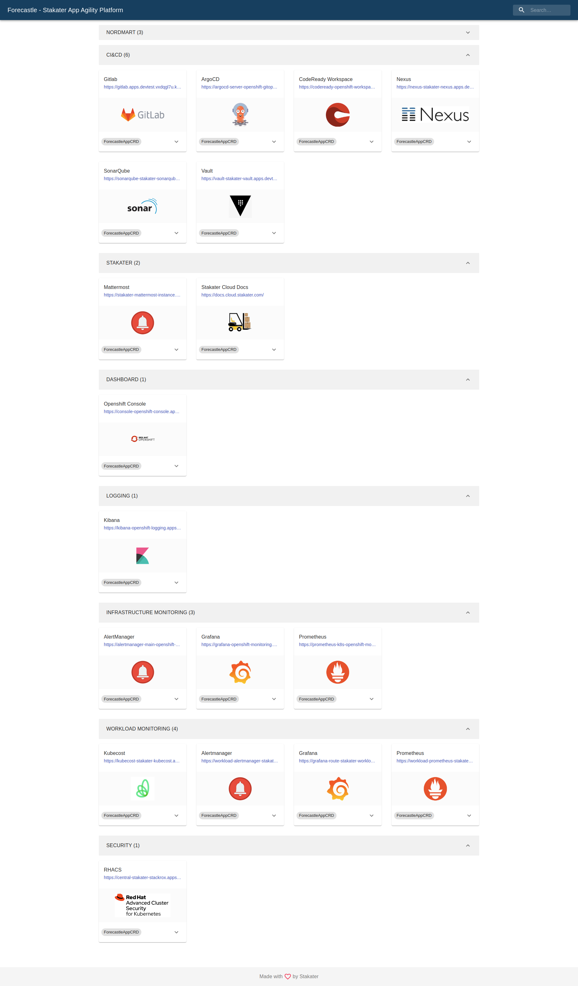 Stakater App Agility Platform Home