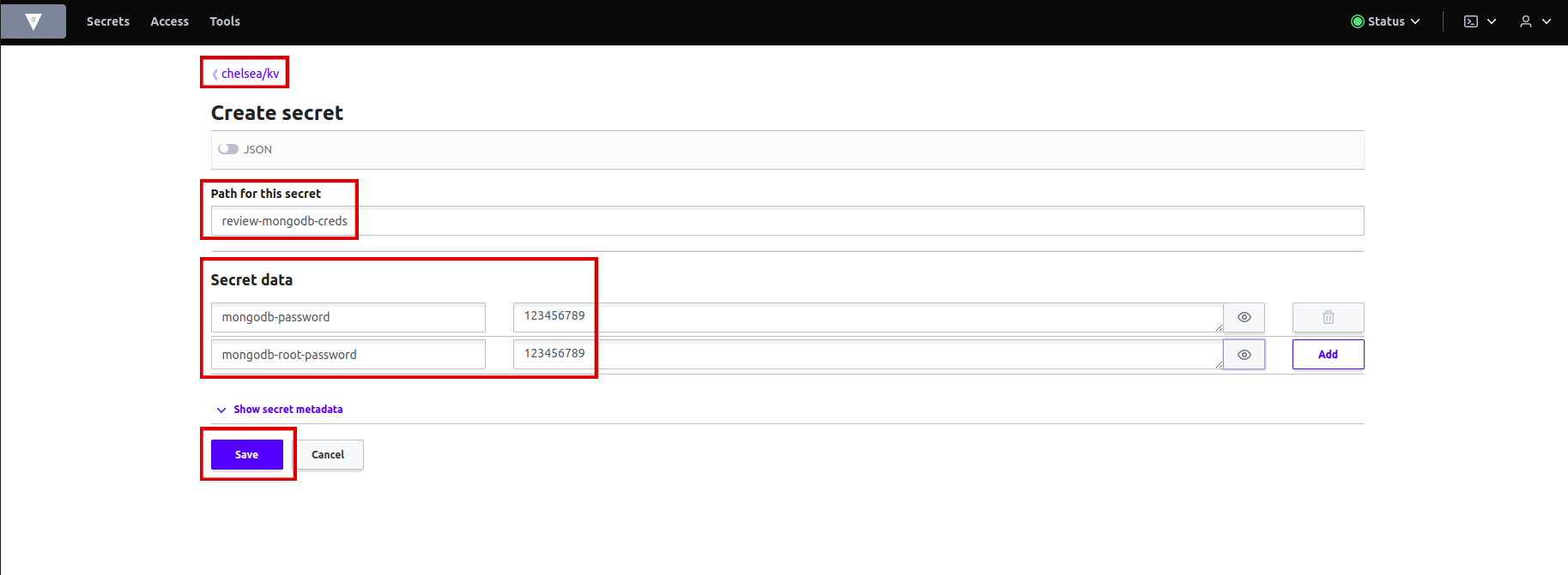 key value secret MongoDB