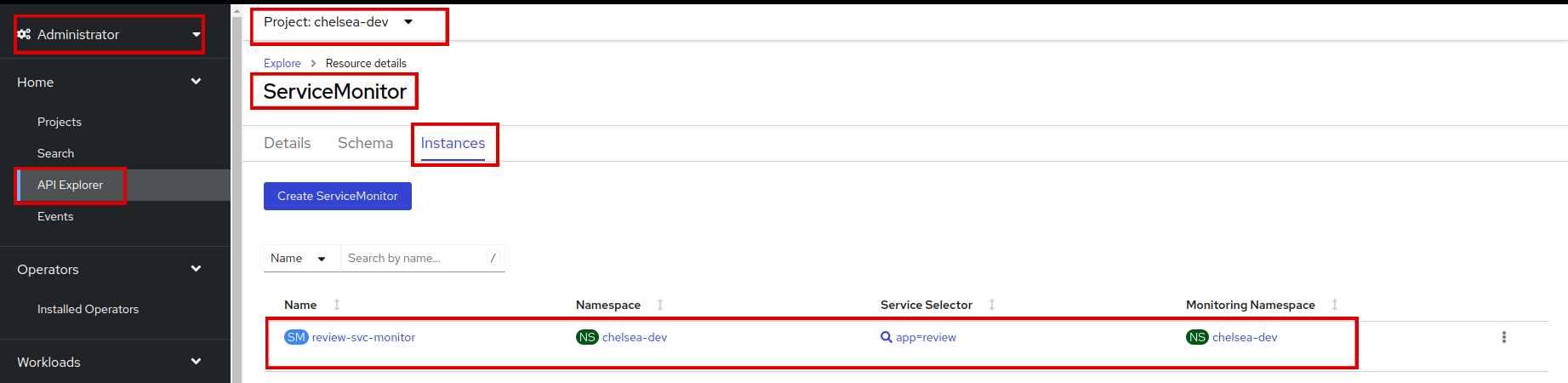 service monitor instance