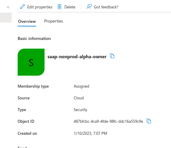 The tenant spec carrying an Entra ID group object ID.