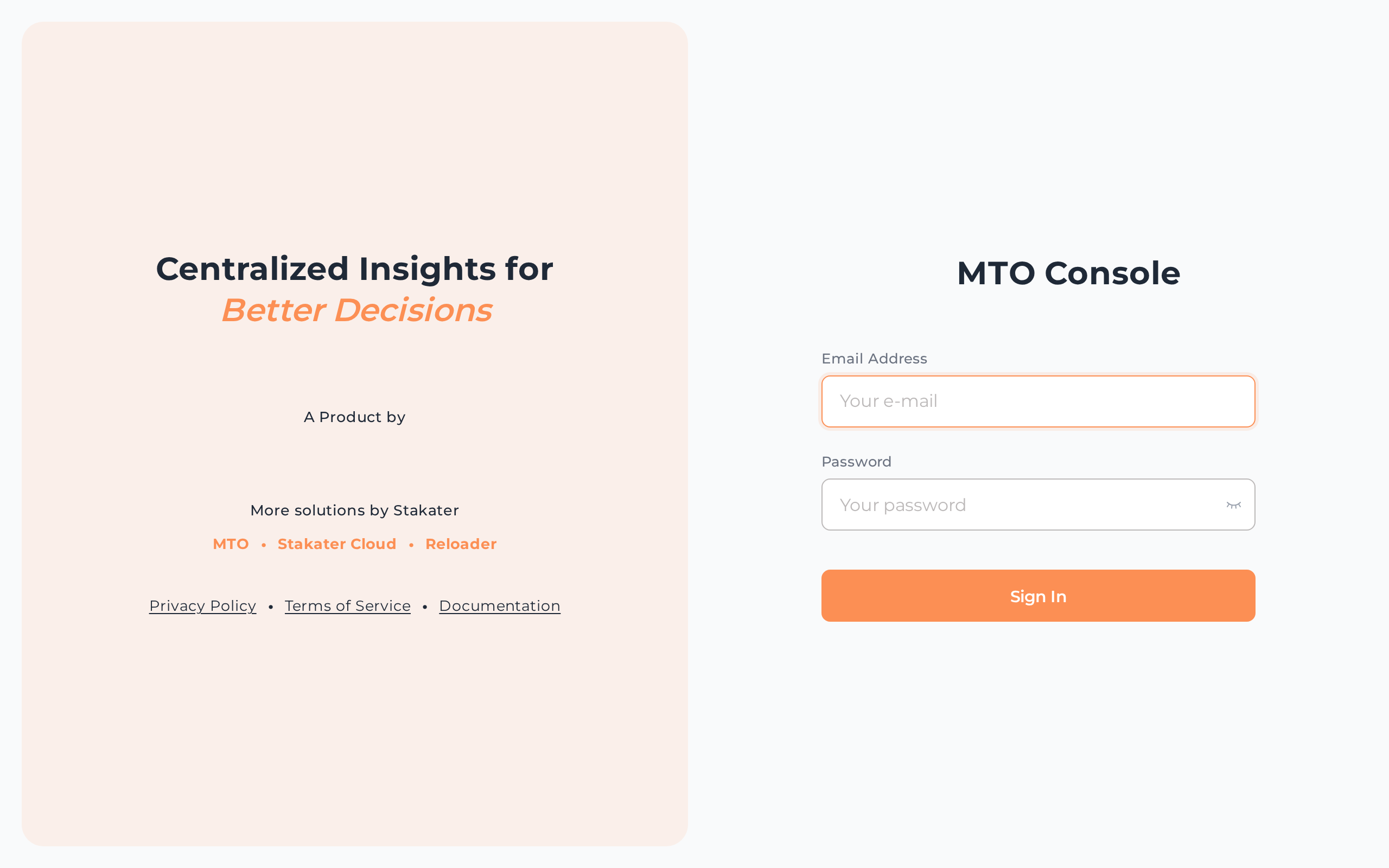 The MTO Console sign-in page