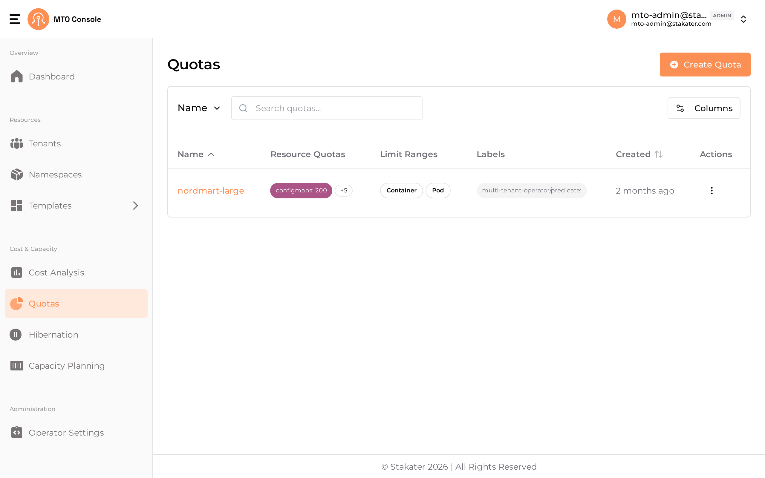The Quotas page