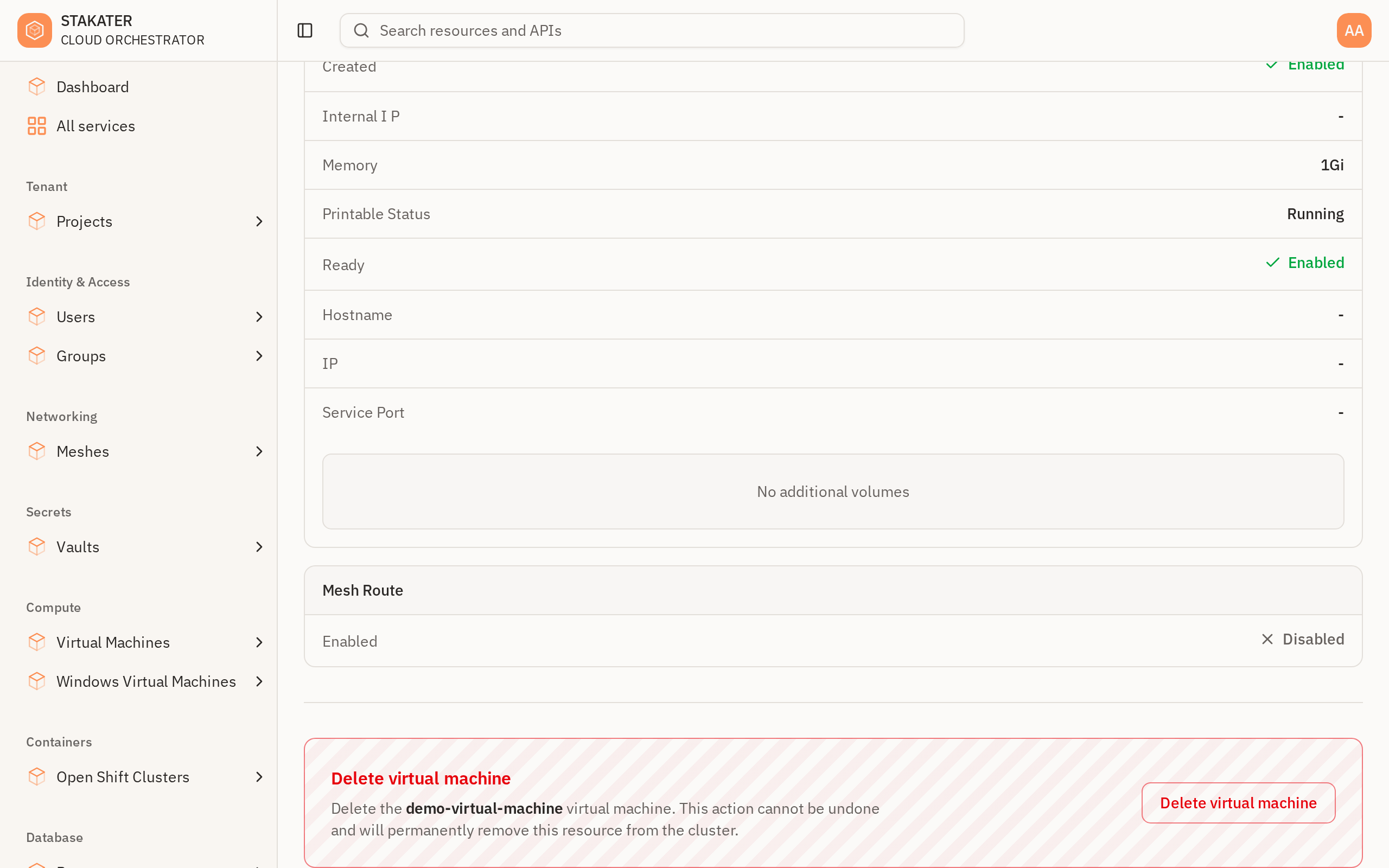 The delete panel at the bottom of a resource detail page